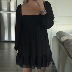 Aritzia Black Square-Neck Long Sleeve Mini Dress